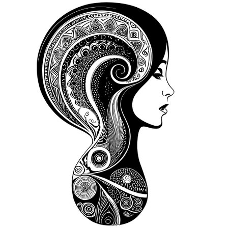 Sketch portrait of beautiful women with long hair isolated on white. Fashion vector illustration black and white designのイラスト素材