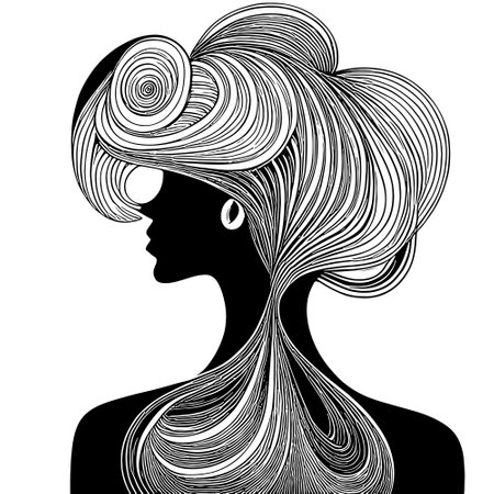 Sketch portrait of beautiful women with long hair isolated on white. Fashion vector illustration black and white designのイラスト素材