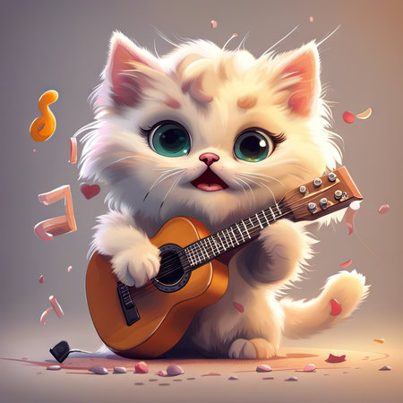 Cool hipster cat playing guitarの素材