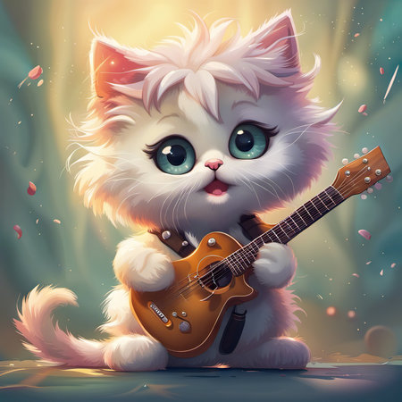 Cute cat playing guitar.の素材