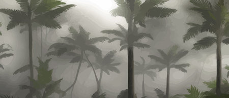 Palm leaves. Tropical seamless background. Graphic design with amazing palm trees suitable for fabrics, packaging, cover. Set of vector posters. Vector illustrationのイラスト素材