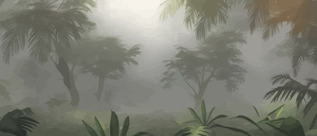 Palm leaves. Tropical seamless background. Graphic design with amazing palm trees suitable for fabrics, packaging, cover. Set of vector posters. Vector illustrationのイラスト素材