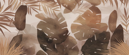 Tropical palm leaves seamless vector floral backgrounds sepia, vector nature illustration as backgroundのイラスト素材