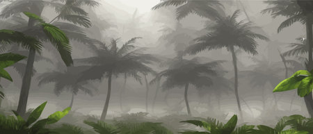 Palm leaves. Tropical seamless background. Graphic design with amazing palm trees suitable for fabrics, packaging, cover. Set of vector posters. Vector illustrationのイラスト素材