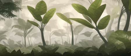 Palm leaves. Tropical seamless background. Graphic design with amazing palm trees suitable for fabrics, packaging, cover. Set of vector posters. Vector illustrationのイラスト素材