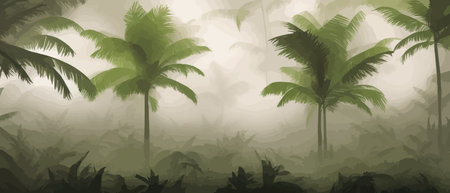 Tropical pattern with vintage palm trees. Tropical foggy forest vector illustration.のイラスト素材