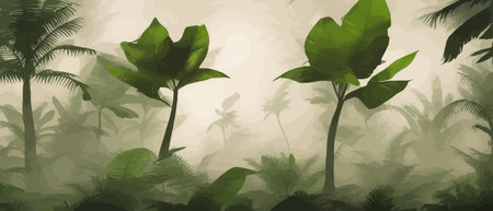 Palm leaves. Tropical seamless background. Graphic design with amazing palm trees suitable for fabrics, packaging, cover. Set of vector posters. Vector illustrationのイラスト素材