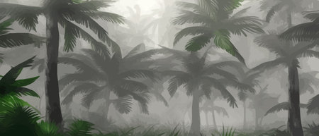 Palm leaves. Tropical seamless background. Graphic design with amazing palm trees suitable for fabrics, packaging, cover. Set of vector posters. Vector illustrationのイラスト素材