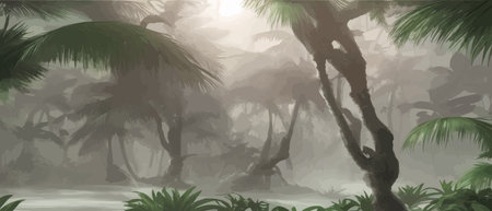 Palm leaves. Tropical seamless background. Graphic design with amazing palm trees suitable for fabrics, packaging, cover. Set of vector posters. Vector illustrationのイラスト素材