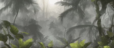 Palm leaves. Tropical seamless background. Graphic design with amazing palm trees suitable for fabrics, packaging, cover. Set of vector posters. Vector illustrationのイラスト素材