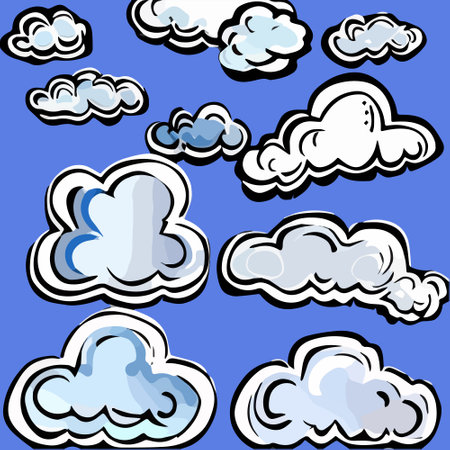 Cloud. Abstract white cloudy set isolated on blue background. Vector illustration.