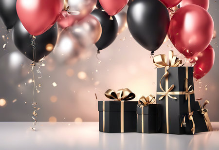 gift boxes with balloons on background, Great discount and sale promotion conceptの素材