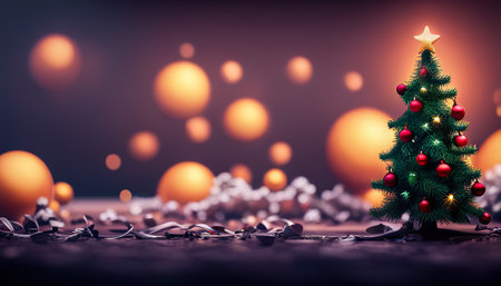 christmas tree decorations, concept art, copy space, Ornaments and Defocused Lights Backgroundの素材