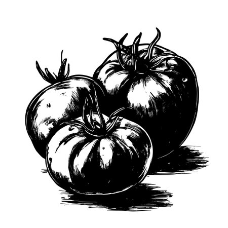Sketch Hand Drawn three Tomato. Vector illustrationのイラスト素材