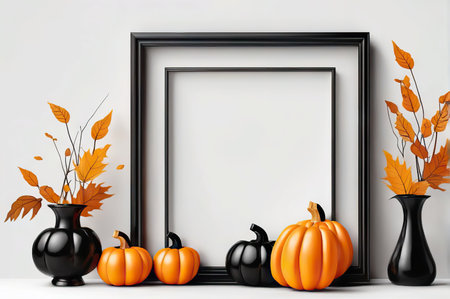 Halloween frames with pumpkins, bats. Collection of Halloween frames. Design element for decoration of a card, poster, text.の素材