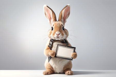 Bunny Banner cute design on simple background with space for text. Copy space. Adorable conceptの素材