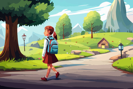 Back to school kids go to school Schooling back to school kids schools year Schools Schooling schools Children schoolgirls, vector illustrationのイラスト素材