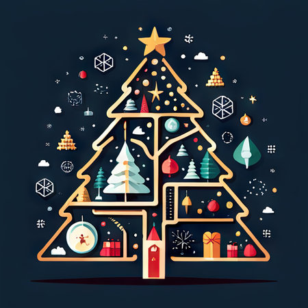 Modern Merry christmas and New year. christmas tree greeting card design christmas objects composition.の素材