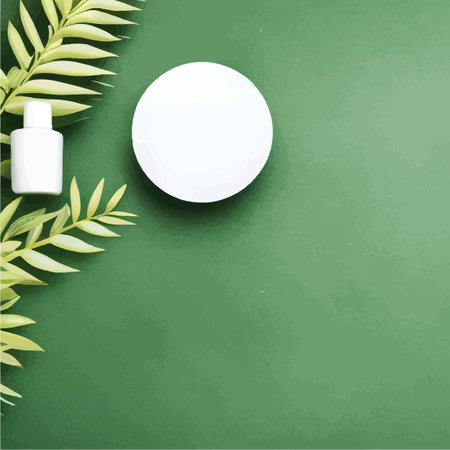 Beauty skincare cream in empty clean tube mockup on green leaves background, organic cosmetic product. Background with copy space. Vector illustration, natural cosmetics conceptのイラスト素材