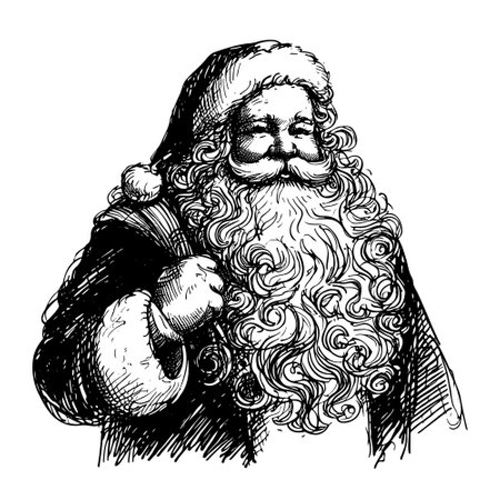 sketch Portrait Santa Claus. Black and white hand drawn vector illustration isolated.のイラスト素材
