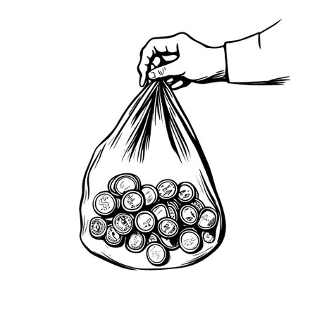 Hand holding money bag with sketchy style.のイラスト素材