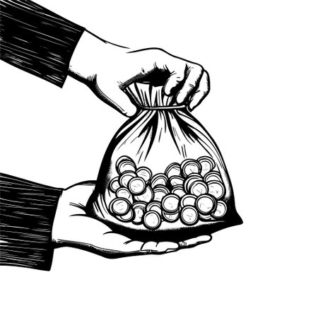 Sketch Money in bag coins dollars coins, isolated on white background hand drawnのイラスト素材