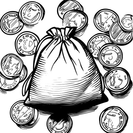 Hand holding money bag with sketchy style.のイラスト素材