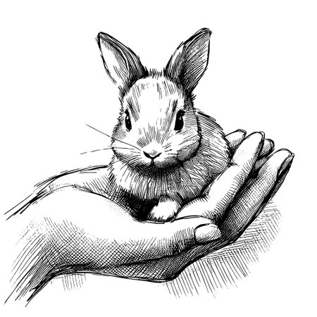 little girl holding a bunny in her arms hand drawn sketch for your design, animal protection and easter conceptのイラスト素材