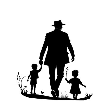 Silhouette sketch Fathers Day poster for use on t-shirts and mugs. Hand drawn vectorのイラスト素材
