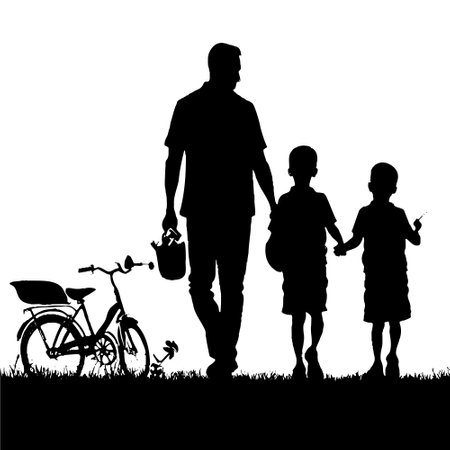 Sketch Silhouette father and son on walk children. Concept for fathers day hand drawn vectorのイラスト素材