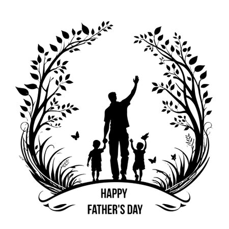 Sketch Silhouette father and son on walk children. Concept for fathers day hand drawn vectorのイラスト素材