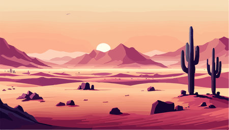 Background landscape with mountains with desert and cactus. Vector illustrationのイラスト素材
