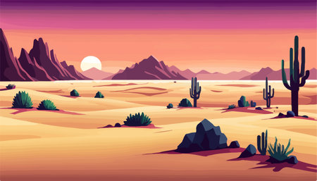 Background landscape with mountains with desert and cactus. Vector illustrationのイラスト素材