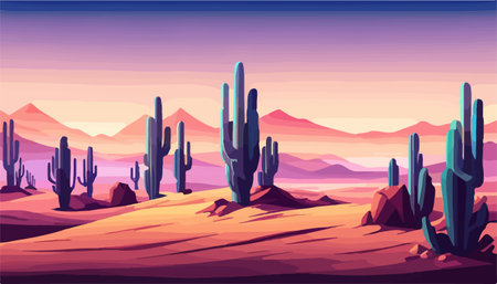 Background landscape with mountains with desert and cactus. Vector illustrationのイラスト素材