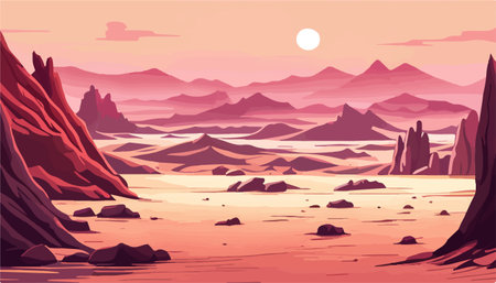 Background landscape with mountains with desert and cactus. Vector illustrationのイラスト素材