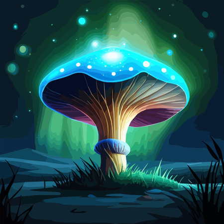 Fantasy dark forest with glowing mushroom , vector illustration. Vector illustrationのイラスト素材