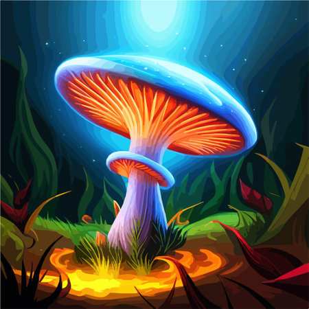Collection of cartoon-style magic fantasy mushroom glowing in the dark isolated, Large Mushrooms Collection for your Fantasy or Sci-Fi projects, Mushrooms Fantasy Imagination vector illustrationのイラスト素材