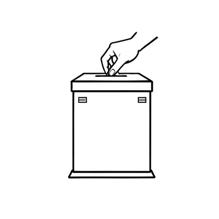 Ballot box and hand with ticket Vector illustration an election ballot box hand drawn. Ballot box with check mark, blank list, icon.のイラスト素材