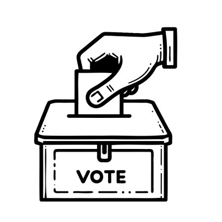 Hand throws ballot into ballot box and inscription to vote icon sketch, hand drawn vector doodle, minimalism, monochrome. Separate element for design. Electionのイラスト素材