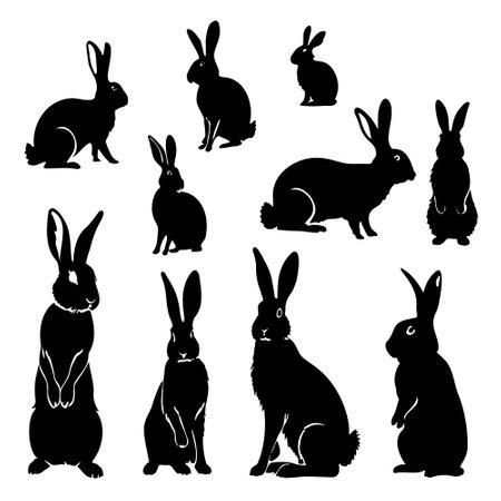 Rabbits silhouette set. Bunny symbols. Hare Farm animal icon collection vector illustrationのイラスト素材