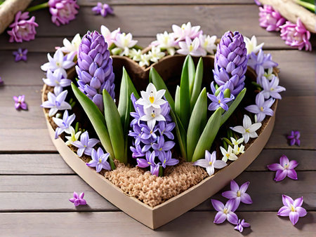 Happy International Women Day, hyacinth over background heartfelt congratulations on March 8th and Mothers Dayの素材