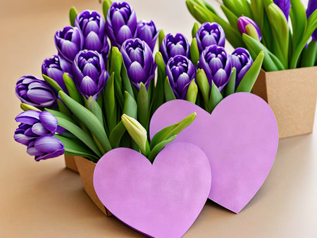 Happy International Women Day, hyacinth over background heartfelt congratulations on March 8th and Mothers Dayの素材