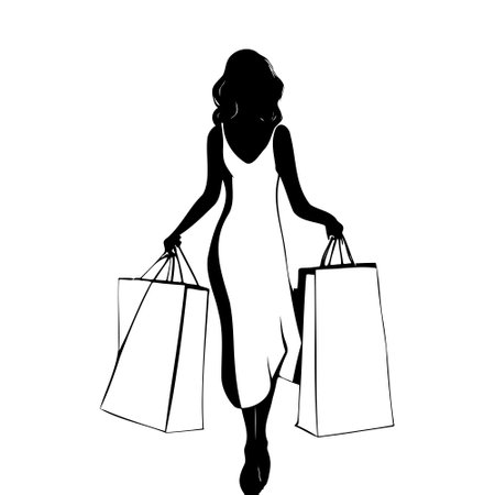 Sketch young woman holding paper bags, concept of discounts and salesのイラスト素材