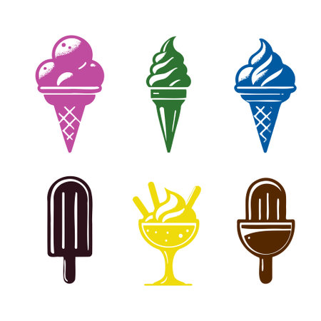 Sketch Ice cream icons frozen creamy desserts, gelato ice cream, wafer cone, caramel eskimo or chocolate glaze sundae whipped cream and fruit ice, fresh vanilla scoopsのイラスト素材