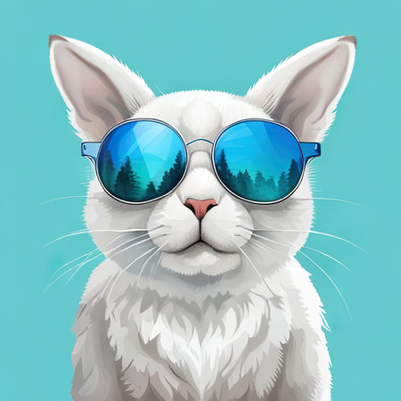 drawn cat in sunglasses on a colored backgroundの素材