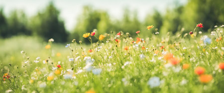 Vintage landscape nature background of beautiful cosmos flower field on sky with sunlight in spring.の素材