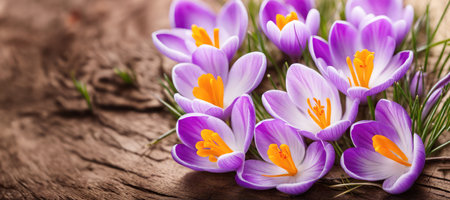 Purple Crocus Flowers in Spring. High quality photoの素材