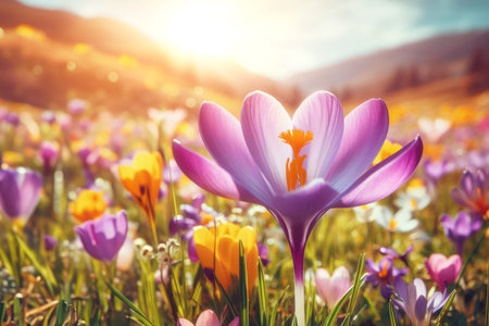 Beautiful crocuses in spring timeの素材