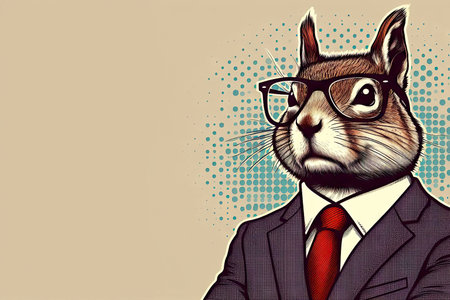 Anthropomorphic squirrel character in a business suit and glasses. on a colored backgroundの素材