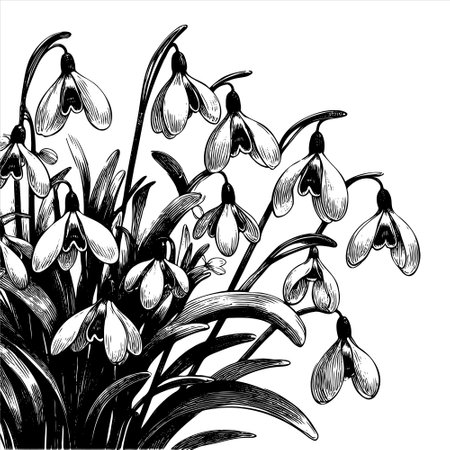 Snowdrop january birth month flower illustration, tatoo design, vector floral line artのイラスト素材